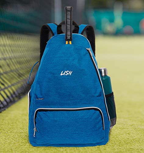 LISH Game Point Tennis Backpack w/Shoe Compartment - Racket Holder Equipment Bag for Tennis, Racquetball, Squash (Blue) - Thumbnail 5