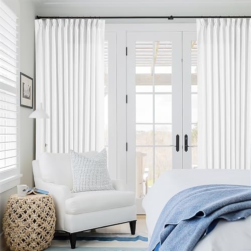 Image of TWODRAPES Extra Wide 102 Inch Long Curtains 70 Inch Width Pinch Pleat Linen Curtains for Living Room BedroomLight Filtering Privacy Pleated Hooks Rings Back Tab for Sliding Door White 1 Panel