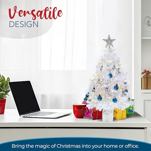 4esnovelty23inchprelitminiwhitechristmastreewithlightstopperornamentsgiftboxesdesktabletopchristmastreesmallforhomebedroomofficedecorations Urban Country Home Decor 4es novelty 23 inch prelit mini white christmas tree with lights topper ornaments gift boxes desk table top christmas tree small for home bedroom office decorations urban country home decor