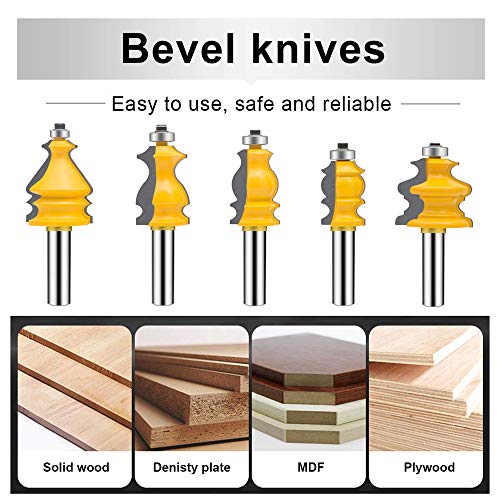 LEATBUY Architectural Molding Router Bit Set 1/4-Inch Shank 5 PCS, Corner Rounding Edge-Forming Woodworking Beading Router Bits Sets Tool Wood Table Door Cabinet Cutter(Round) - Image 6