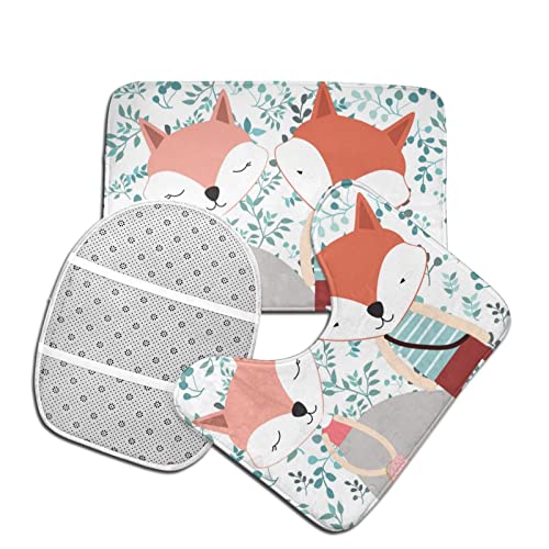 DIRYKILP Badematte + Konturmatte + Toilettendeckelbezug, süßes Fuchspaar 3 Stück Badematte Set, mit rutschfester Klebeunterseite – Bild 5