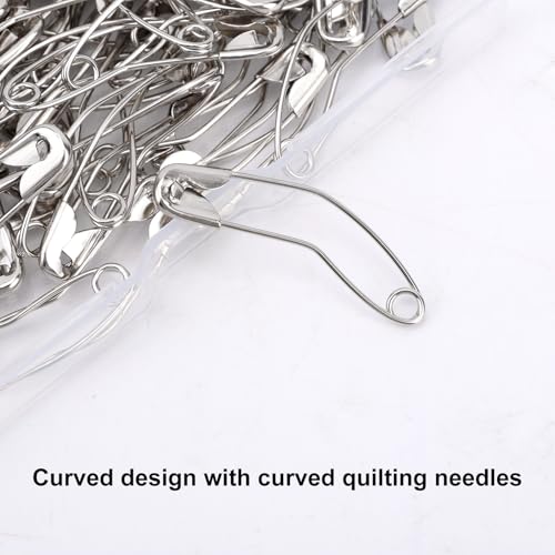 100pcs Curved Quilting Safety Pins, 1.5 inch/3.81cm Iron Fabric Pins for Quilting Sewing Knitting Crafting & Basting Supplies