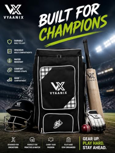 Image of Cricket Kit Bag with Backpack Straps (Black)