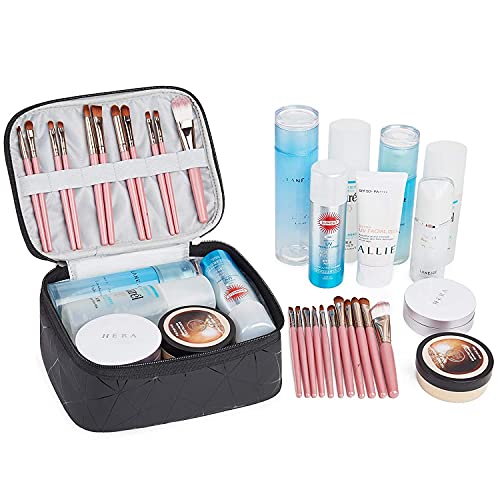 Image of House of Quirk PVC Makeup Bags Double Layer Travel Cosmetic Cases Make Up Organizer Toiletry Bags (Black)