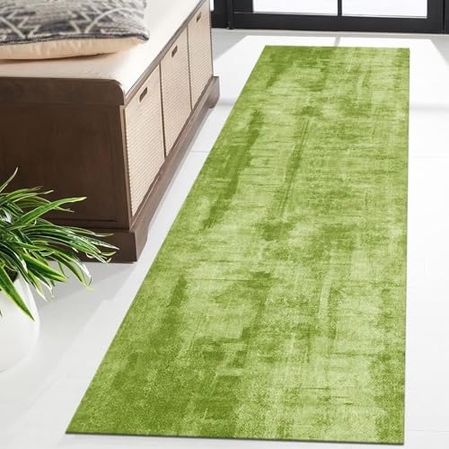 Tapis de sol pour couloir et entrée style abstrait vert lavable - 3