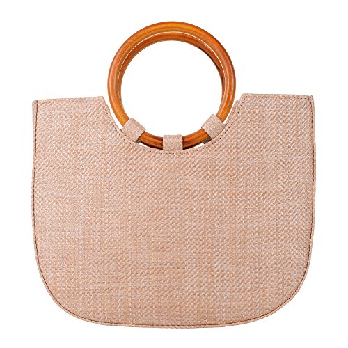 Qzunique Womens Summer Beach Straw Handbag Casual Satchel Straw Bag Top Handle Tote Shoulder Handbag #TOP28
