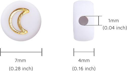 Miniatura 3 de 100 cuentas de letras  Cuentas redondas blancas de 0.157 x 0.276 pulgadas (0.157 x 0.276 in), color blanco, letras del alfabeto, corazón, estrella,