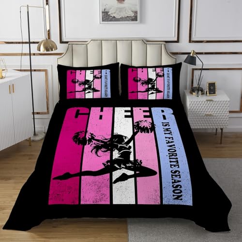Cheer Bedspread Twin Size Bedding for Kids Teens Bedroom Cheerleader Lover Decor Coverlet Set Purple Pink Cheerleading Quilt Set for All Season,2 Pcs with 1 Pillowcase
