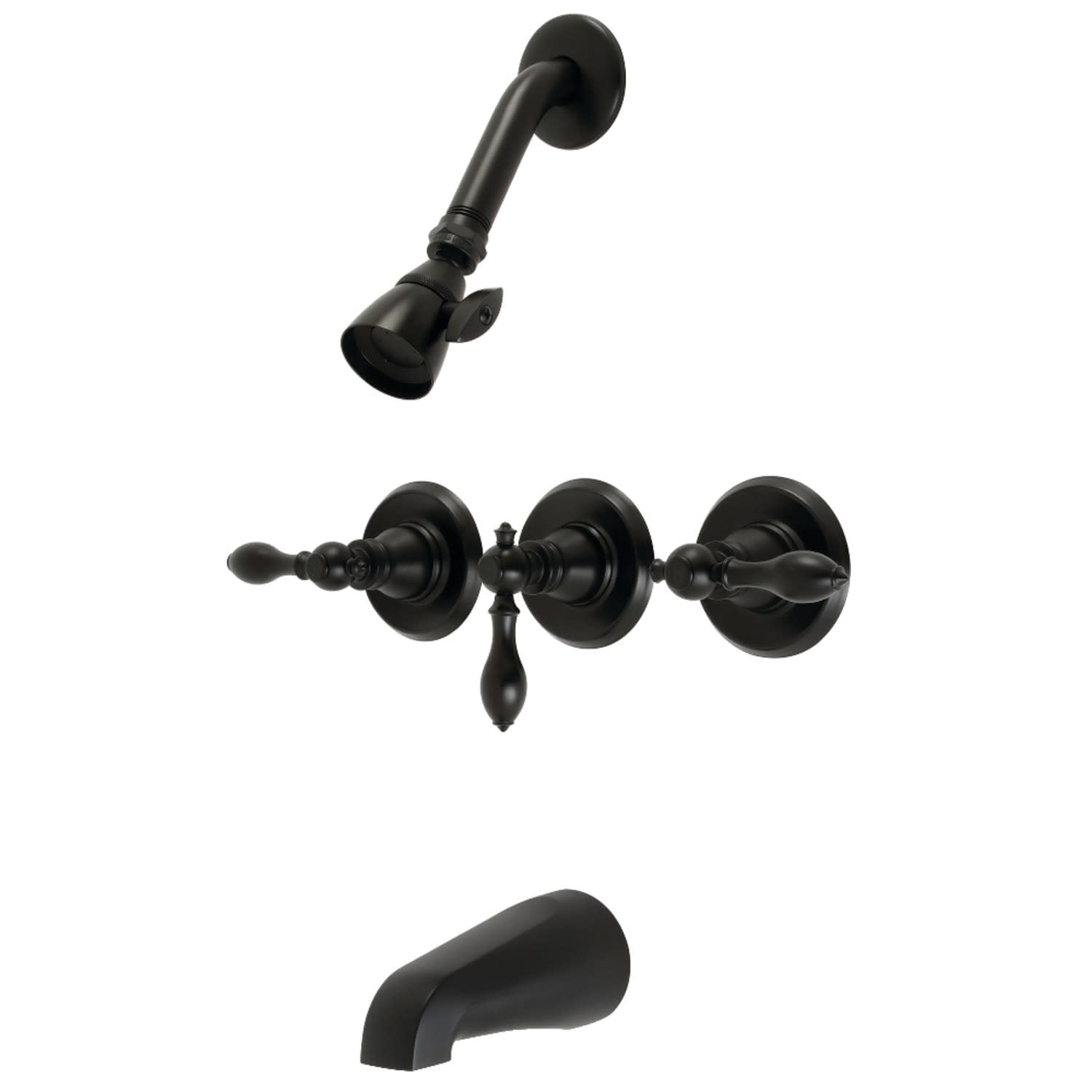Mélangeur bain-douche à 3 manettes Kingston Brass noir mat KB230ACL pour salle de bain rétro