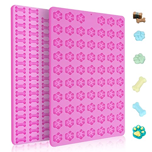 2 Pcs Mini Silicone Molds 106 Cavity Dog Bone Mold 69 Cavity Paw Silicone Mold for Chocolate, Fondant, Candy, Biscuits, Cookie, Jelly And Dog Training Commands Concept