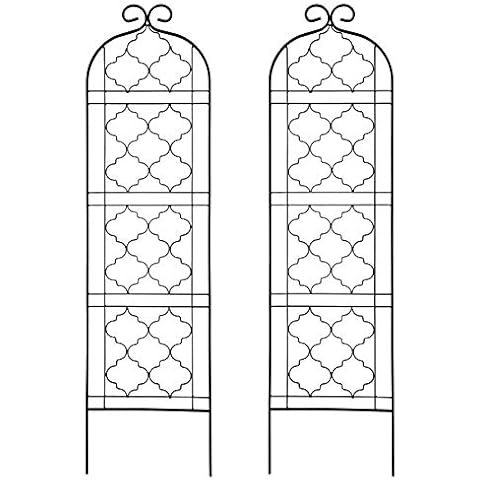 OUTOUR 2 Pack Garden Trellis Plant Support Wire Lattice Grid Panel Stake Fence, 60"x15.7", for Climbing Plants, Potted Vines Vegetables Vining Flowers Ivy Roses Clematis, Lawn Backyard Patio, Black Cover