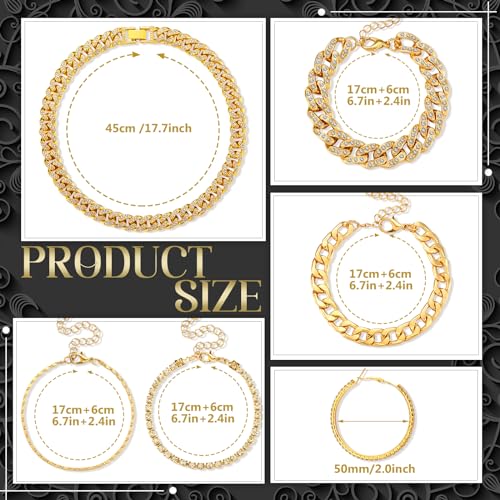 Yinkin 6 Pcs Link Chain jewelry sets for Woman with Rhinestone Necklace Bracelet Earrings Bling Diamond chunky Chain Jewelry3
