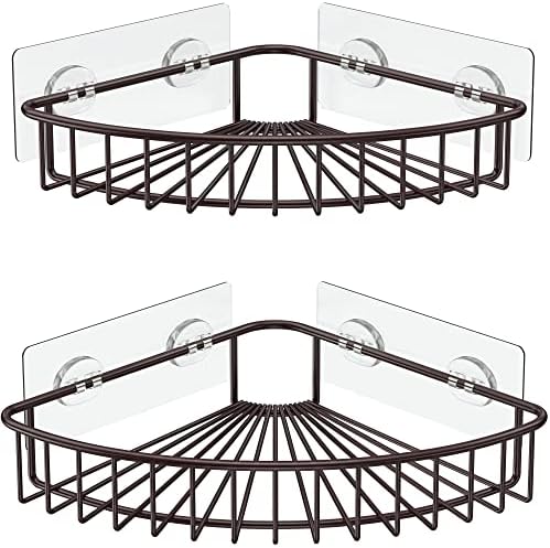 SMARTAKE 2-Pack Corner Shower Caddy, SUS304 Stainless Steel, Wall Mounted Bathroom Shelf with Adhesive, Storage Organizer for Toilet, Dorm and Kitchen (Bronze)