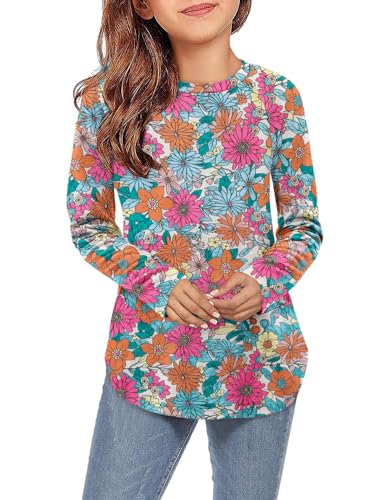 storeofbaby Girls Casual Long Sleeve Shirts Round Neck Tops Loose Fit Tunic Blouses