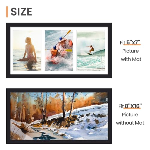 Image of upsimples 8x16 Collage Frames, 3 Picture Frame 5x7, Black, 1 Pack | Fit 3 5x7 or 8x16 Photo, Picture Frames Collage Wall Decor, For Hallway Entryway Bedroom Living Room