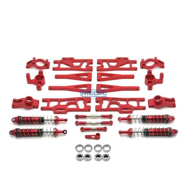 GenericAEPRO - WLТоуs RC Car Truck Red All Metal Upgrade Parts Wheel Seat Tire Shock Absorbers Arm Chassis Reinforcement For 12402-A 104009 (9 Set)