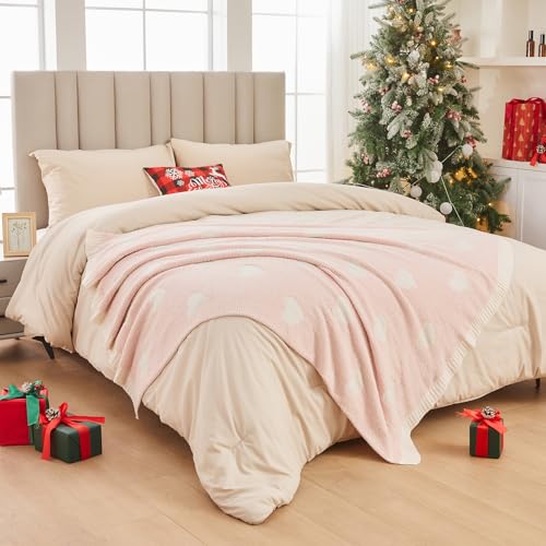 Image of CozeCube Valentine's Day Love Heart Throw Blanket, Super Soft Romantic Fullfy Microfiber, Reversible Featival Blankets for Couch Bed Sofa, Warm Knit Christmas Decorative Gift Blankets, Pink 60 inchX80 inch