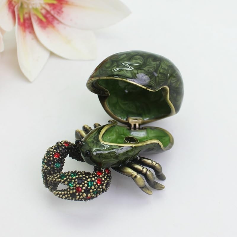 HUFFA Handmade Metal Hermit Crab Trinket Box - Unique Decorative Metal Crafts for Home and Office(Red)