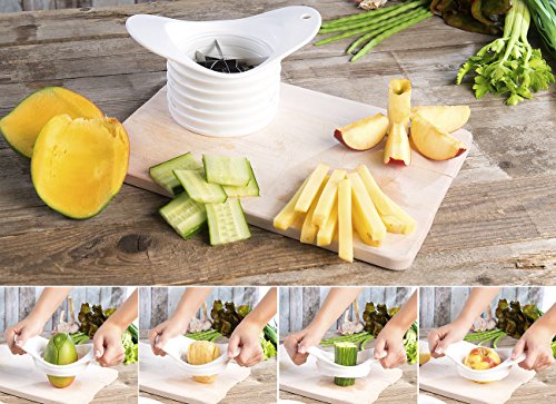 Foto von Rosenstein & Söhne Obstschneider: 5in1-Obst- und Gemüseschneider mit auswechselbaren Klingen-Einsätzen (Apfelteiler, Pommes-Schneider, Allesschneider)