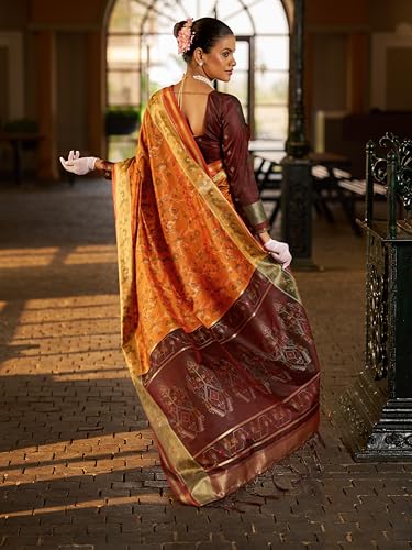 Image of SWORNOF Women's kanjivaram banarasi silk saree Zari Woven for festival Wedding silk with rich pallu Design sarees for women with Unstitched blouse piece