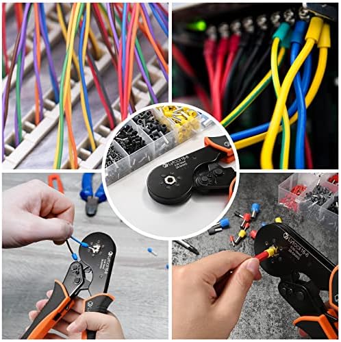 Szczypce do zaciskania końcówek elektrycznych 16 mm2, Lytool sześciokątny zacisk z 1000 końcówkami elektrycznymi, 0,08-16 mm²/28-5 AWG, zestaw szczypiec do narzędzi do zaciskania kabli