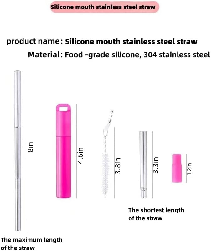 Miniatura 3 de NAIVEL Metal Reusable Straws 12 Pack Collapsible Portable Stainless Steel Straws, with Plastic Housing Silicone Tips and Cleaning Brush, Retractable