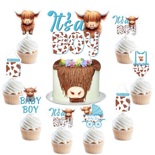 Décorations de gâteau de fête prénatale pour garçons bleu vache sacrée kit pâtisserie