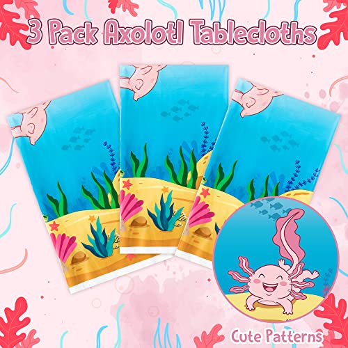 Bkeecten 3Pack Pink Cartoon Axolotl Party Table Cover Reptile Animals Waterproof Disposable Tablecover Plastic Rectangle Tablecloth For Girl Axolotl Birthday Baby Shower Party Supplies, 54X108 Inch #TOP2