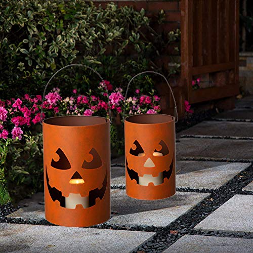Glitzhome Gh20040 Halloween Jack O Lantern Candle Holder Bucket Decoration, 11.02'H, Set Of 2 #TOP1