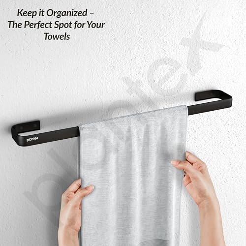 Image of Plantex Aluminium Towel Holder for Bathroom /24 inch Single Towel Rod /Towel Bar /Towel Hanger /Bathroom Accessories -Pack of 1 (1512, Black)