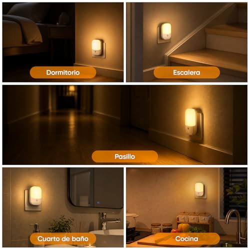 Miniatura 7 de 2 Piezas Luz Nocturnas Infantil Con Enchufe, Sensor De Luz Inteligente Crepuscular, 5 Brillos Regulables, 3 Modos, Blanca Cálida Noche Para Habitación Bebé, Escalera, Cocina, 0,3w Sin Control Remoto