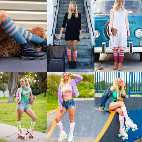 Image of DRESHOW 3 Pairs Cotton Knee High Socks for Women Solid Knit Knee Long Stocking Leg Warmer All Season Gift
