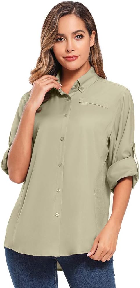 Womens Sun Protection Safari Shirts UPF 50+ UV Long Sleeve Outdoor Cool Quick Dry Fishing Hiking Shirts