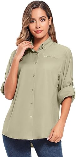 Camisas de safari de protección solar para mujer, UPF 50+, manga larga, protección UV, para exteriores, frescas, de secado rápido, para pesca,