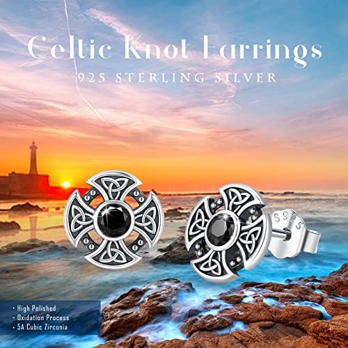 Celtic Cross Earrings 925 Sterling Silver Celtic Stud Earrings Small Stud Earrings Black Cross Earrings Jewellery for Girls Unisex Men Son Teens
