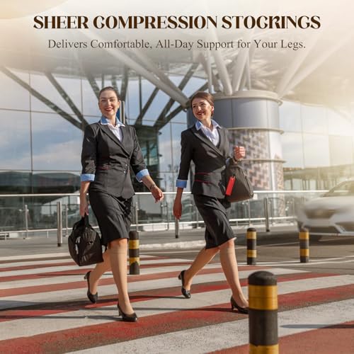 Image of 15-20mmHg Sheer Compression Socks for Women, 2 Pairs Knee High Compression Socks, Closed Toe Medical Compression Stockings for Swelling Shin Splints Varicose Veins