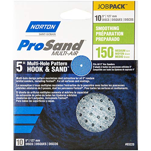 Norton Sanding Discs, ProSand Orbital Sander Sandpaper for Wood, Aluminum and Fiberglass, 150 Grit Sand Paper, 5 Inch Sanding Discs Hook and Loop, Pack of 10