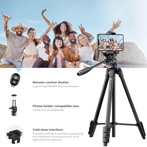 Image of K&F Concept 60'' Camera Phone Tripod Stand, 1.34 lbs Ultra Lightweight with Remote and Cellphone Holder, 360 Panorama, Cold Shoe Interface, Portable for Travel - B174A1