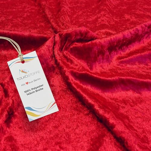 TOLKO 1m Pannesamt Stoff Meterware | glänzender Stretch Samt 145cm breit für Vorhänge Gardinen Bühne Kostüm Kleid Bekleidung | edler Dekostoff | Stoffe zum Nähen Meterware Dekorieren (Dunkel Rot)