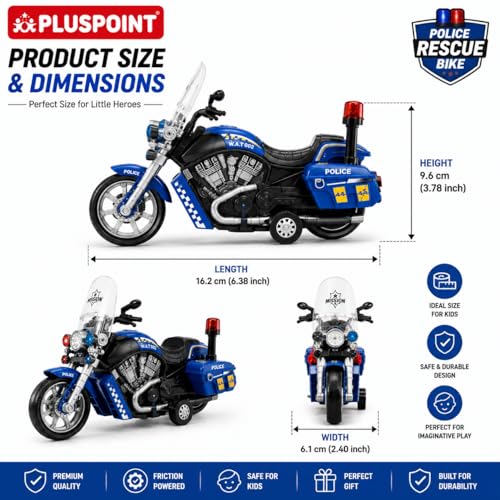 Image of PLUSPOINT Police Rescue Bike Toy for Kids | Friction Powered Push & Go Police Motorcycle with Lights & Music | Emergency Vehicle Simulation Toy for Boys & Girls Age 3-6 Years
