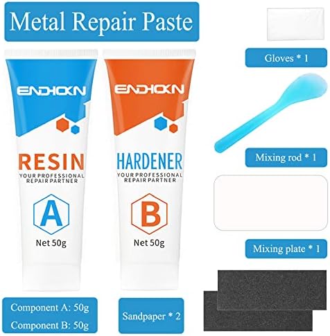 Endhokn Metal Glue 100g, AB Epoxy Adhesive for Metal Industrial & Household, Steel Castings blowhole Crack Bonding Filling. Cold Weld Super Glue Repair for Metal Plastics Pipes Oil Tanks Parts Stone