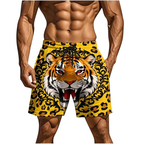 FOCLMP Plus Size Swim Trunks for Men Beach Funny Animal Printed Board Shorts Summer Resort Elastic Drawstring Waist Swimsuit Plus Size Board Shorts Swim Yellow M