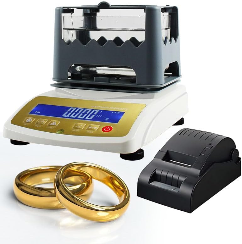 Digital Electronic Gold Purity Tester Machine, ＋Data Label Printer Gold Purity Content Detector, Gold Density Meter, Purity Density Meter, Precious Metal Authenticity Tester 600K
