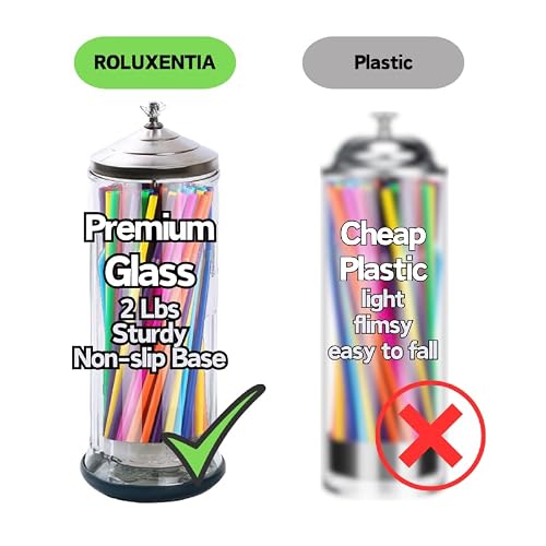 ROLUXENTIA Glass Drinking Straw Dispenser with Non-Slip Base - Premium Container Accommodating Straws up to 8.5 Inches for Home and Kitchen, Ideal for Extra Long & Jumbo Straws - Thumbnail 2