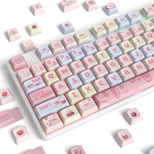 Image of XDA Profile Keycaps 133 Keys PBT Keycap Dye-Sublimation Custom Keycaps for MX Switches 60% 75% 100% Mechanical Gaming Keyboards(Cream Strawberry)