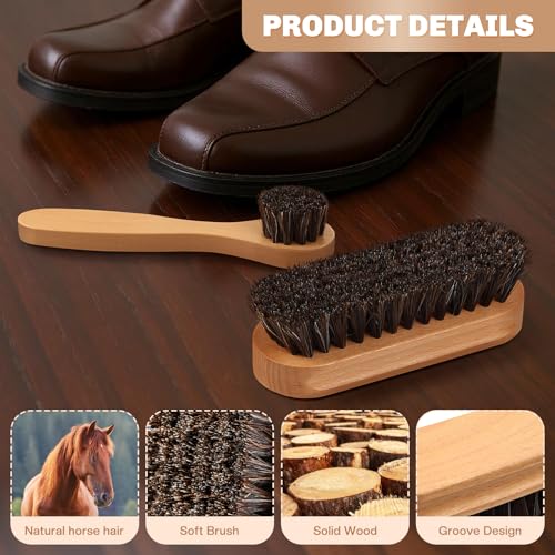 Image of 2 Pcs Horsehair Shine Shoes Brush Kit Polish Dauber Applicators Cleaning Leather Shoes Boots Care Brushes Suede Cleaner Brush(Wooden Style F)