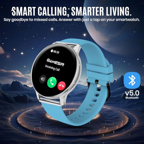 Image of GameSir Active 5 Smart Watch AMOLED Display 1.3 inch Screen, 360 * 360 Resolution, IP68 Waterproof with Multiple Watch Faces Bluetooth Calling Round Dial Smartwatch for Men & Women (DarkSky Blue)