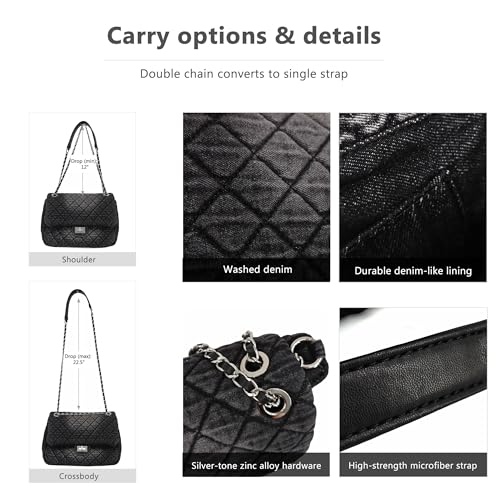 Image of M-ioi-M Quilted Denim Purse, Shoulder Bag for Women, Crossbody Flap Tote Bag,Silver Chain Hobo Bag, Vintage Washed Jean Purse