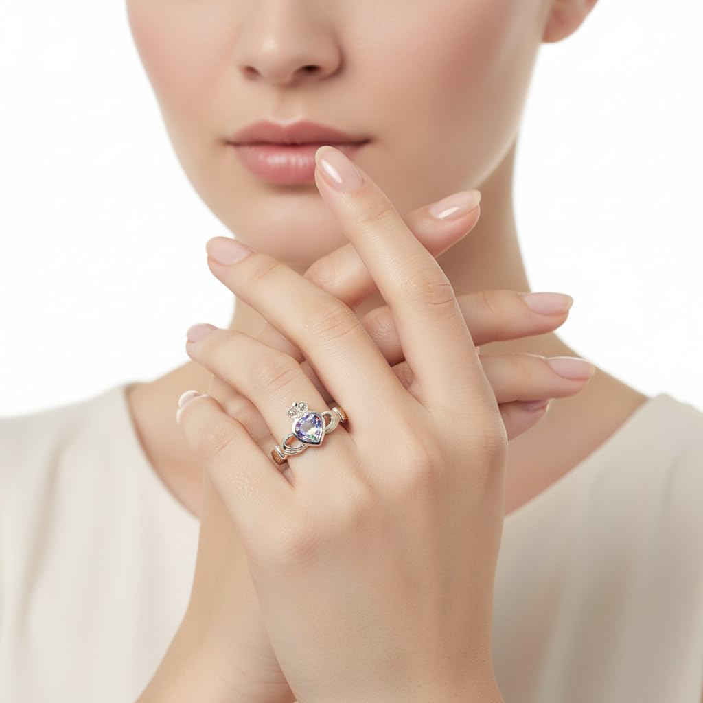 Elige tu color de piedra natural irlandesa Claddagh anillo de plata para amor de amistad, tallas de la H a la Z