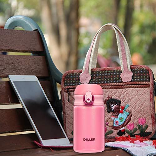 Diller Thermal Water Bottle - 10 Oz Mini Insulated Stainless Steel Bottle, Leakproof Cute Vacuum Flask, Perfect For Purse Or Kids Lunch Bag, 12 Hours Hot & 24 Hours Cold (Pink, 10 Oz) #TOP1